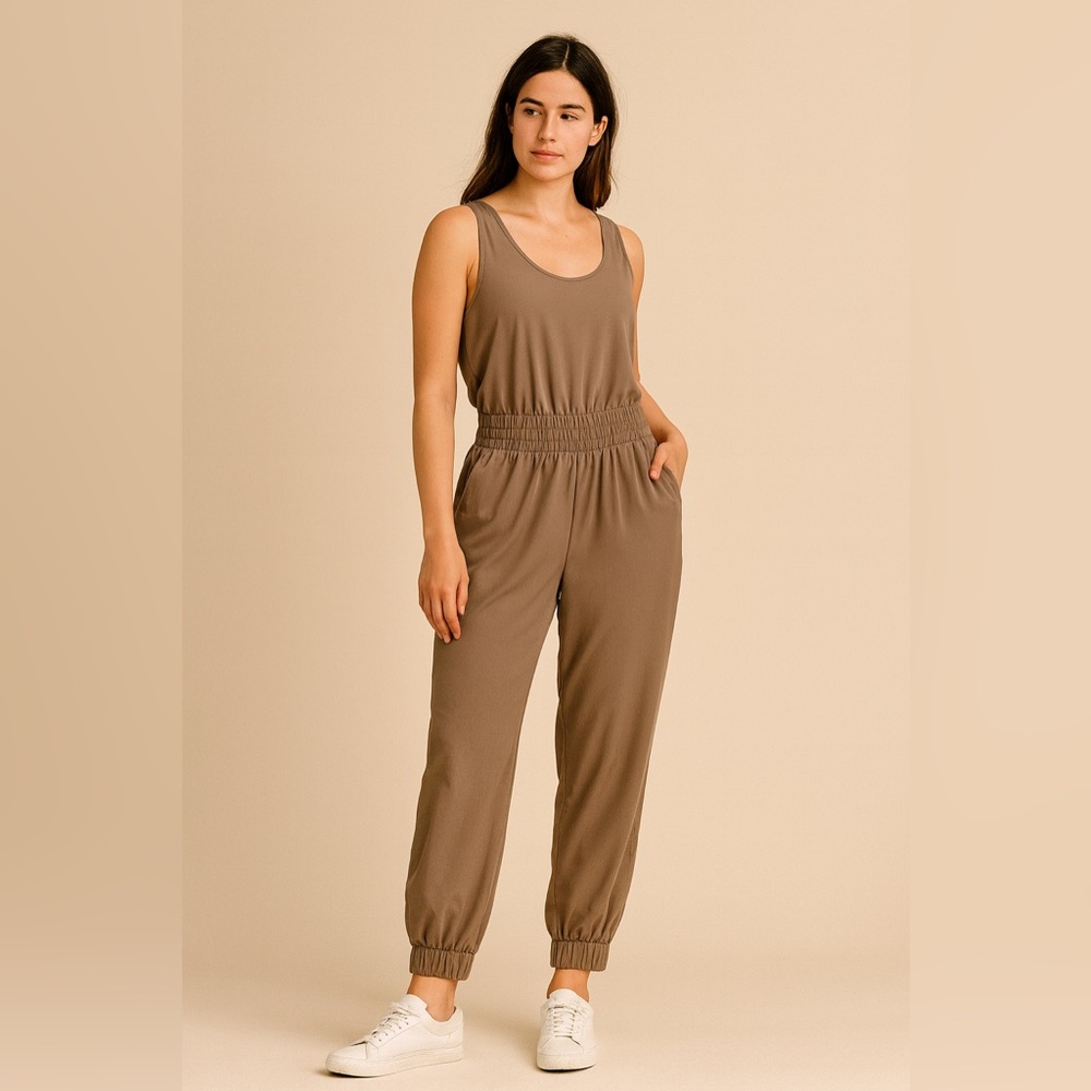 Abercrombie & Fitch Taupe Brown Utility Jumpsuit Elastic Waist Jogger Cuffs